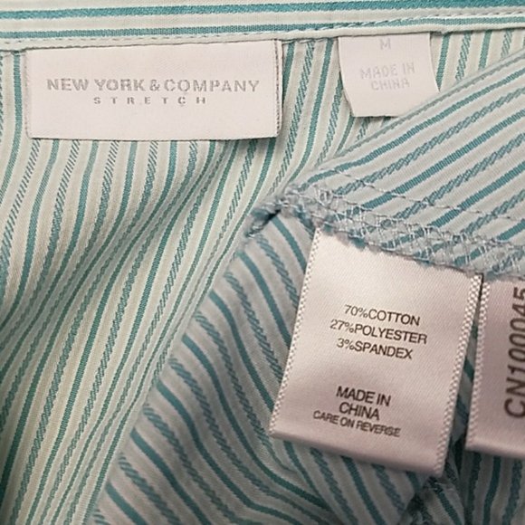 NEW YORK & CO Teal Pinstripe button down top - Picture 5 of 6